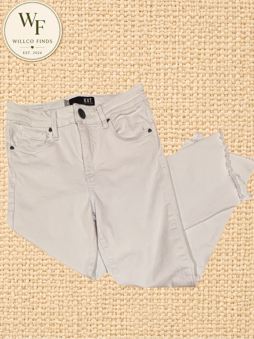 KUT From the Kloth Kelsey High Rise Ankle Flare Jeans White Size 0 Raw Hem